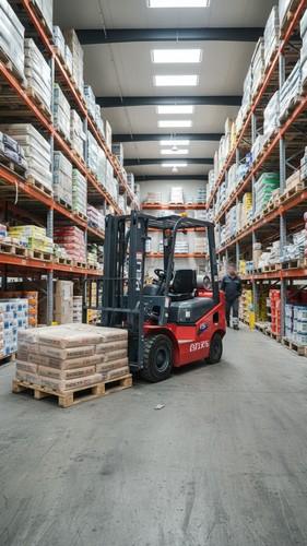 Купленный автопогрузчик на складе строй материалов