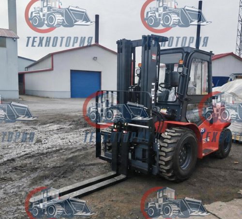 Вилочный автопогрузчик CPCD35 повышенной проходимости с блокировкой дифференциала и позиционером, 3.5 тонны, высота подъема 4,8 м.